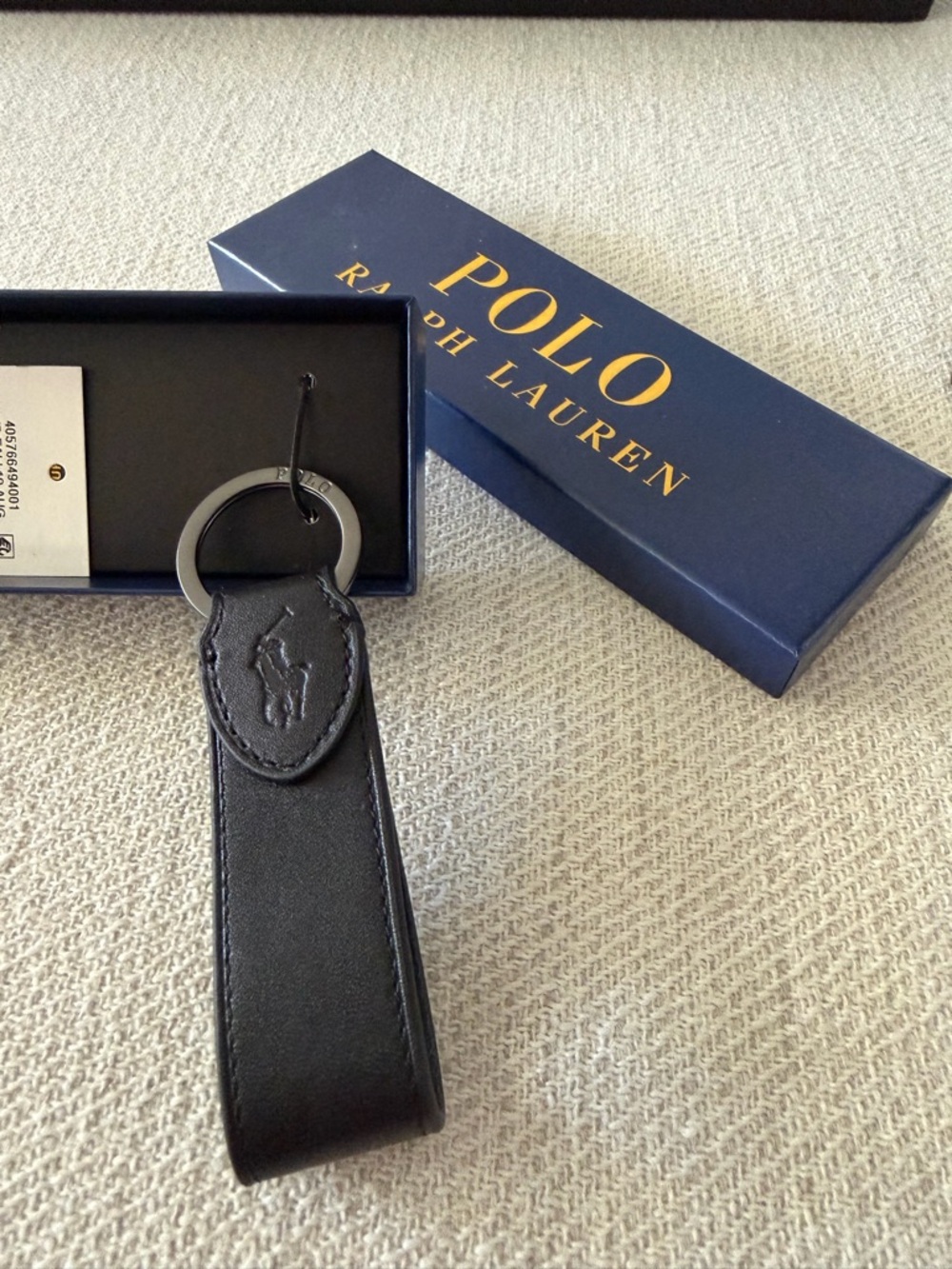 Polo by Ralph Lauren Black Leather Key Fob with Logo